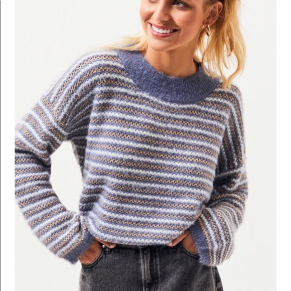 NWT Anthropologie Sweater SMALL Oversized Blue White Boho Baggy Chunky Striped - Picture 5 of 12